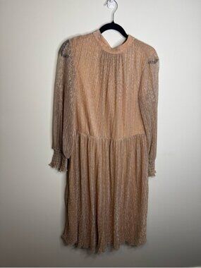 Eloquii Metallic Tan Long-Sleeve Midi Dress shimmer size 14 NWT